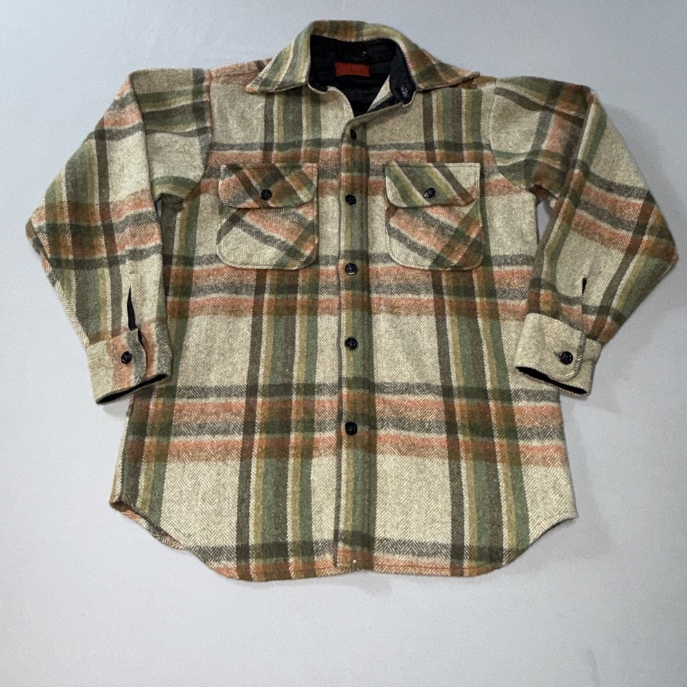 VTG 70s Plaid CPO Mens Wool Shirt Jacket Small Anchor Button Grunge Cobain Retro